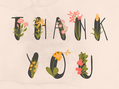 Thank you floral letters botanical drawing floral flowers greetingcard illustration thank you card