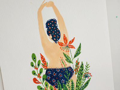 Growing girl illustration art drawing flowers gouache hand drawn illusyration woman