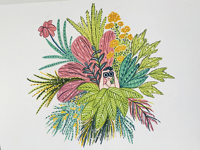 Searching illustration art botanical drawing flowers gouache illustration