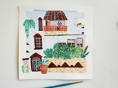 Little houses - house 2 art drawing gouache hand made home house illustration