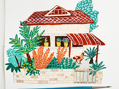 Little houses - house 4 art drawing gouache hand drawn home illustration