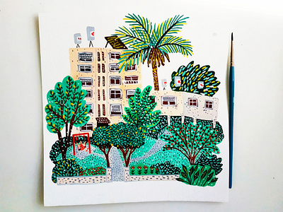 Little houses - house 7 art childhood drawing gouache home house illustration