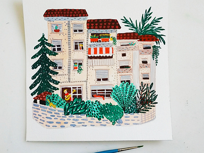 Little houses - house 8 art building city drawing gouache hand drawn home illustration