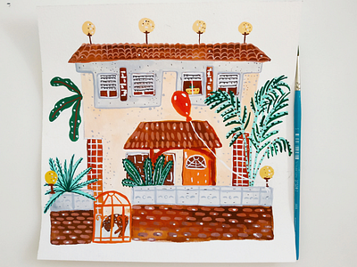 Little houses - house 9 drawing gouache hand drawn home illustration