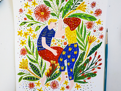 Let's dream together art drawing flowers gouache hand drawn illustration