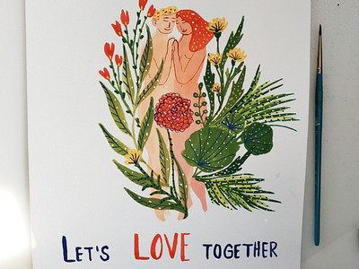 Let's love together couple drawing gouache hand drawn illystration love