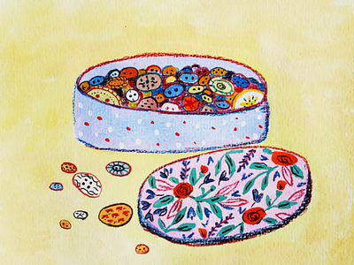 Buttons box box buttons drawing gouache illustration sewing