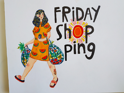 Friday shopping drawing gouache hand drawn illustration shopping woman