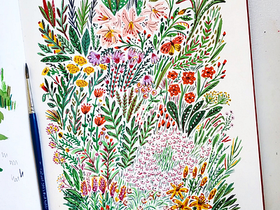 Flower field art botanical drawing flowers gouache hand drawn illustration