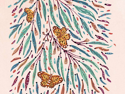 Butterflies on trees art butterfly drawing gouache hand drawn illustration nature