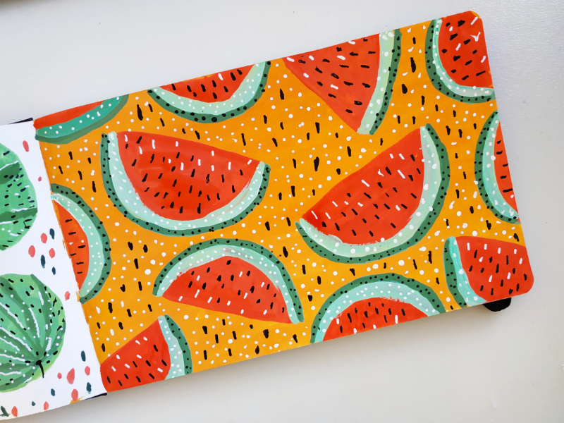 Watermelon pattern summer fruits watermelon gouache art drawing hand drawn illustration