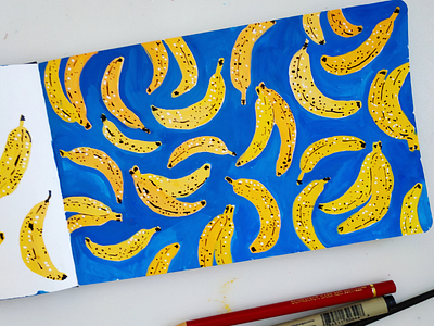 Banana pattern drawing fruits gouache hand drawn illustration nature pattern