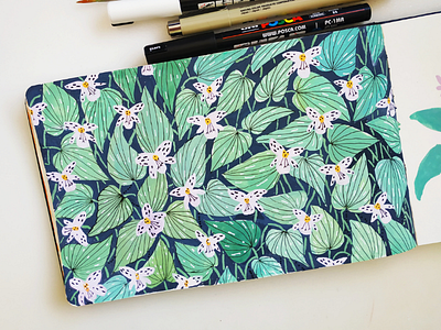 Floral pattern drawing flowers gouache hand drawn illustration nature pattern