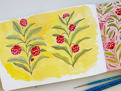 Summer vibes drawing flowers gouache hand drawn illustration nature pattern summer