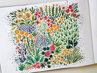 Field of flowers art drawing flowers gouache hand drawn illustration spring