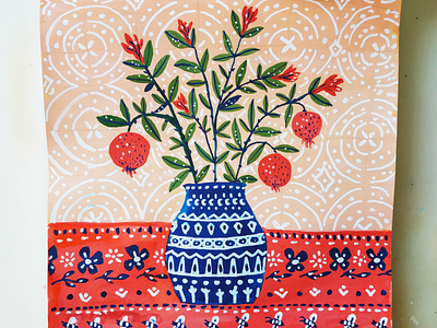 Pomegranate bouquet art drawing flowers bouquet gouache hand drawn illustration pomegranate