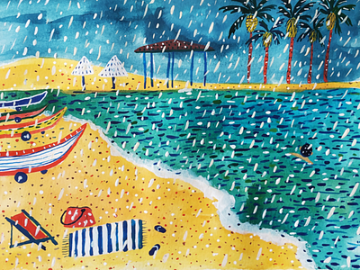 Swimming in the rain art drawing gouache hand drawn illustration sea swimming