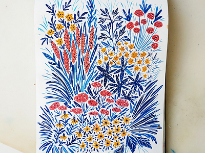 Field of flowers art botanical drawing flowers gouache hand drawn illustration pattern