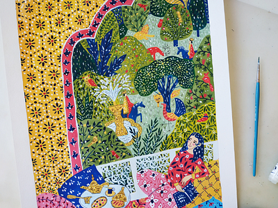 Persian folktale art drawing flowers folktale gouache hand drawn illustration magic