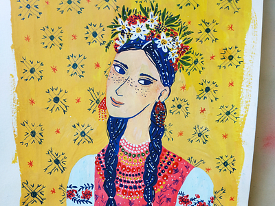 Princess art drawing flowers gouache hand drawn illustration portrait