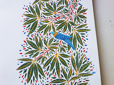 Parrot on tree art bird drawing gouache hand drawn illustration leaves nature parrot tree