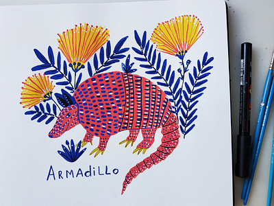 Armadillo animals armadillo art children book drawing gouache hand drawn illustration nature