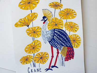 Crane animals art birds drawing flowers gouache hand drawn illustration nature