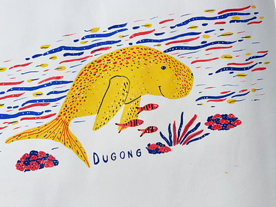 Dugong animal alphabet art drawing fish gouache hand drawn illustration nature sea sea life