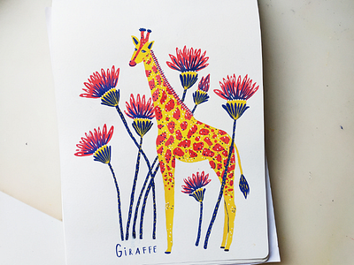 Giraffe animal animal alphabet art drawing flowers gouache hand drawn hand lettering illustration nature