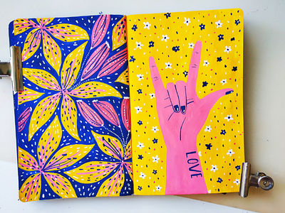 Sign Language "Love" art design drawing flowers gouache hand drawn illustration love painting pattern poster
