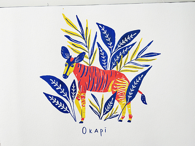 Okapi alphabet animals art drawing florals gouache hand drawn illustration lettering nature