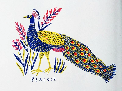 Peacock animal alphabet art bird drawing gouache hand drawn hand lettering illustration nature peacock