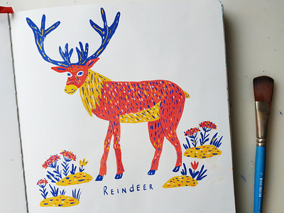 Reindeer alphabet animals art drawing gouache hand drawn hand lettering illustration nature painting