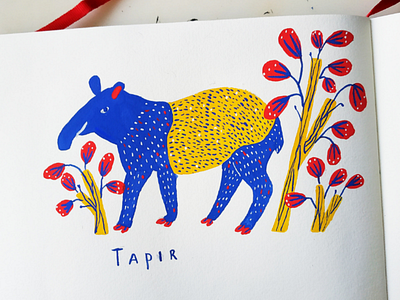 Tapir alphabet animals art drawing gouache hand drawn illustration nature painting