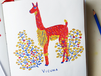 Vicuna alphabet animals art drawing gouache hand drawn illustration nature painting