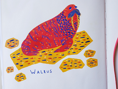 Walrus alphabet animals art drawing gouache hand drawn illustration nature painting