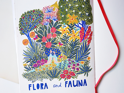 Flora and Fauna art drawing fauna flora flowers gouache hand drawn illustration nature painting pattern