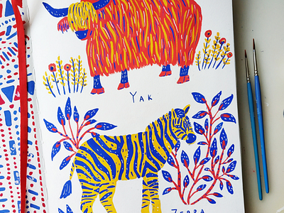 Yak and Zebra alphabet animals art drawing flowers gouache hand drawn illustration lettering nature painting