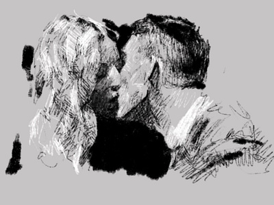 Grace and Tommy art black black white couple kiss love peakyblinders procreate sketch