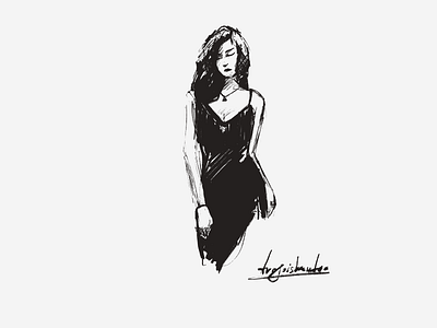 Model 2d art black bw dress girl illustration model procreate raster style