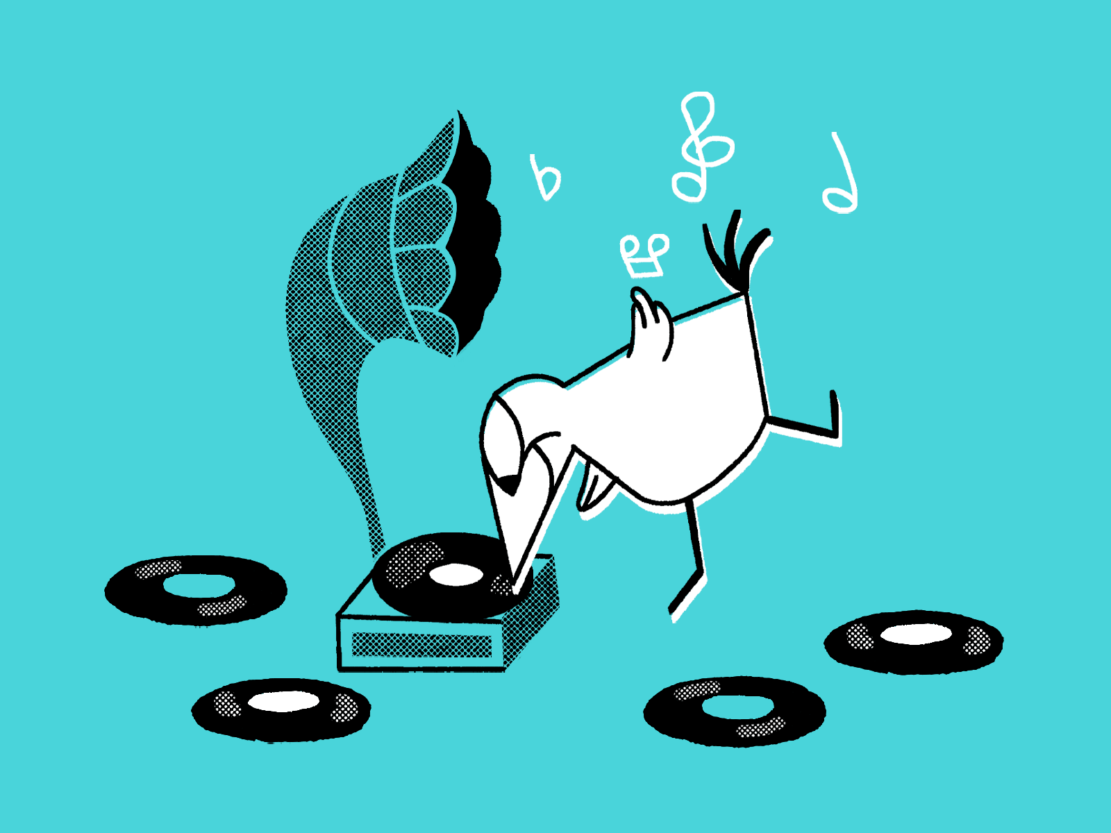 Birdtrola animation character frame by frame frame to frame gif illustration loop music musical notes record retro victrola vinyl