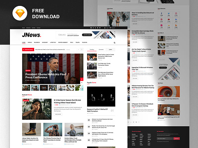 JNews - Free News & Magazine Sketch Template design free freebie sketch sketchapp template ui web design webdesign xd