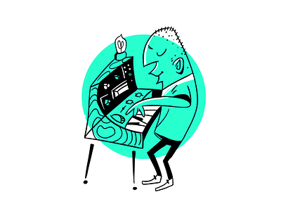 Synth Player Illustration illustration ink mid century cartoon piano synth