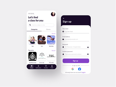 Stay fit app- find all the places of physical activity you like app design fitness fitness app gym flyer home screen homepage latest latest trend minimal navigation bar navigation menu new sign in sign up swimming ui ux yoga