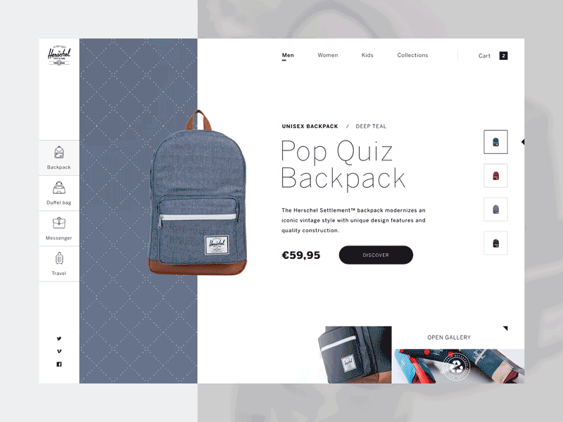 Interaction Open & Close 🎒Concept animation backpack bag design herschel interaction interface ui ux web webdesign website