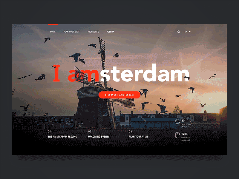City Guide Amsterdam amsterdam animation clean design interaction interface language switch museum red ui ux web web design website