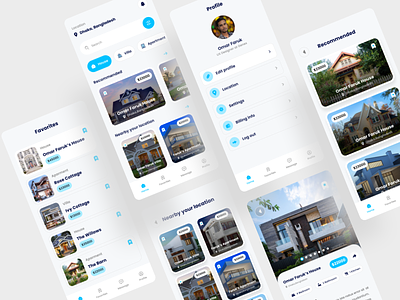House rent app design apartment rent buy house clean app details screen home rent home screen house rent minimal mobile app property real state residence room ui design user profile