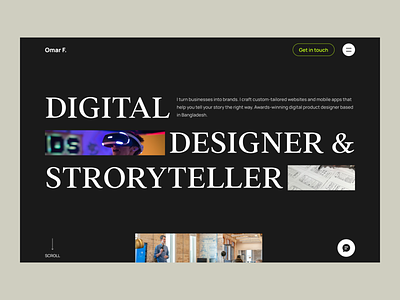 Personal website agency darkmode digital designer header landing page minimal one page personal website portfolio product designer web designer web ui