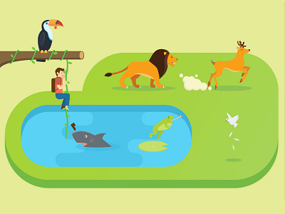 Hunt ai animal flat illustration photographer vector