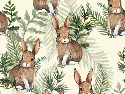 Rabbits illustration watercolor pattern watercolour